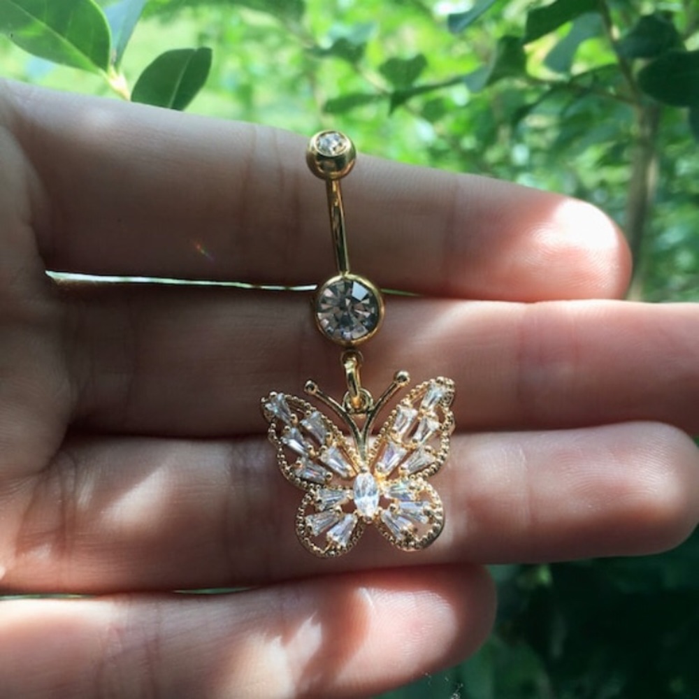 Crystal Butterfly Belly Button Rings - Picture 3 of 5